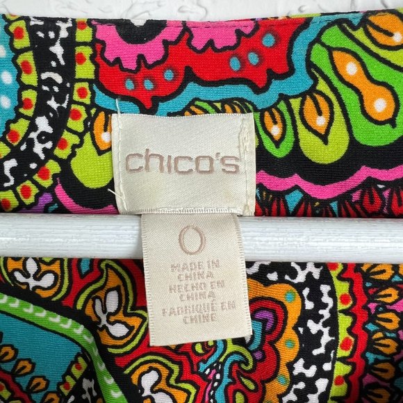 CHICOS Womens 0/4/S Multicolor Retro Paisley Print Top Blouse Criss Cross Tie - Picture 3 of 6